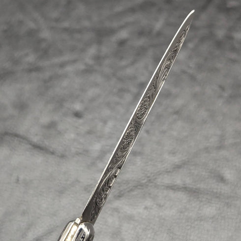 1902年 英国アンティーク 白蝶貝ハンドル 純銀彫刻ブレード 折りたたみペンナイフ